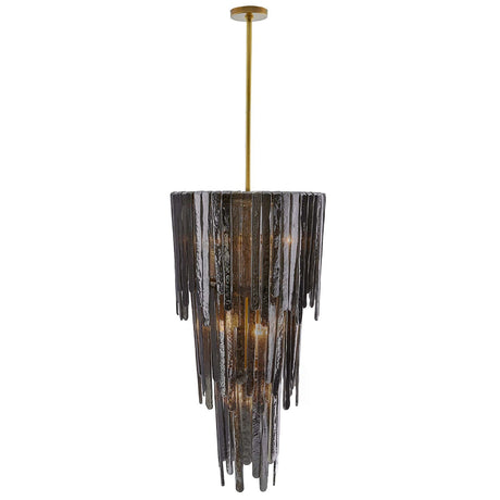 Arteriors Raine Chandelier in Antique Brass with Blue Smoke Glass
