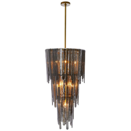 Arteriors Raine Chandelier in Antique Brass with Blue Smoke Glass