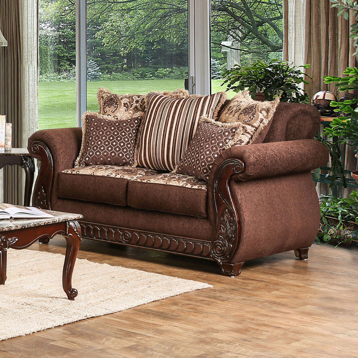 Tabitha - Sofa & Loveseat - Brown / Gold - Home Elegance USA