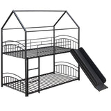 Twin Over Twin Metal Bunk Bed With Slide,Kids House Bed Black - Home Elegance USA