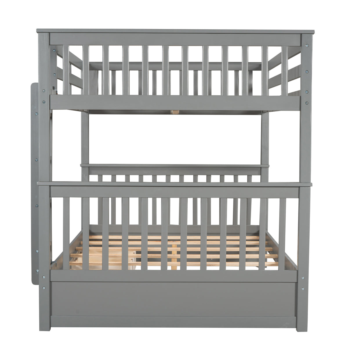 Full-Over-Full Bunk Bed with Ladders and Two Storage Drawers (Gray) - Home Elegance USA