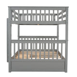 Full-Over-Full Bunk Bed with Ladders and Two Storage Drawers (Gray) - Home Elegance USA