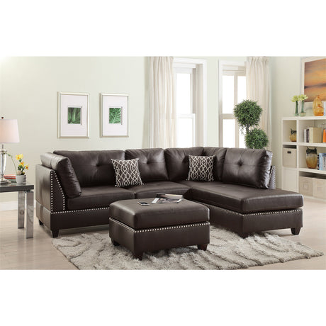 Faux Leather Reversible Sectional Sofa with Ottoman in Espresso - Home Elegance USA