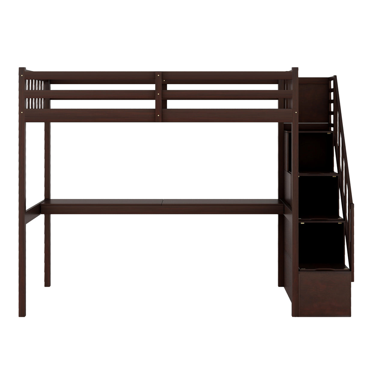 Twin Size Loft Bed with Staircase and Built-in Desk ,Espresso - Home Elegance USA