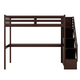 Twin Size Loft Bed with Staircase and Built-in Desk ,Espresso - Home Elegance USA