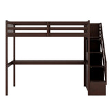 Twin Size Loft Bed with Staircase and Built-in Desk,Espresso - Home Elegance USA