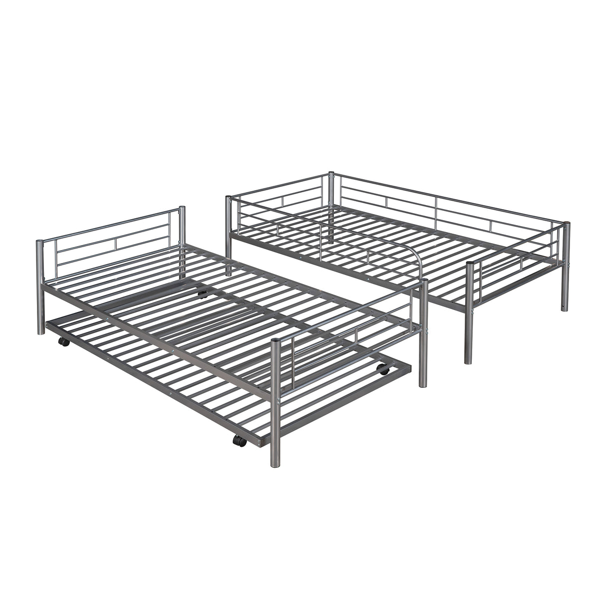 Twin-Over-Twin Metal Bunk Bed With Trundle,Can be Divided into two beds,No Box Spring needed ,White ( old sku: MF194806AAN ) - Home Elegance USA