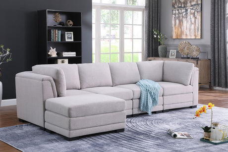 Kristin Light Gray Linen Fabric Reversible Sectional Sofa with Ottoman - Home Elegance USA