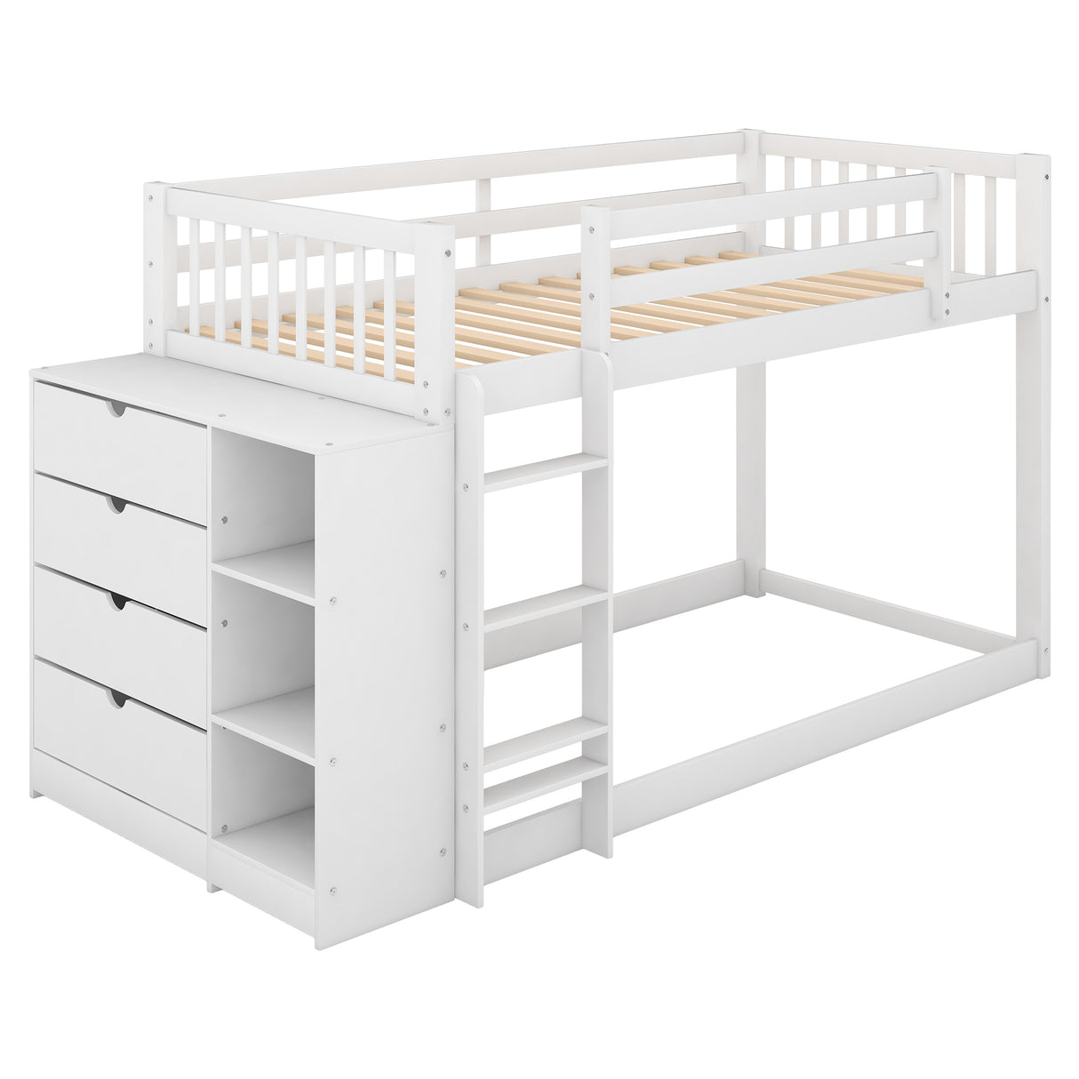 Twin over Twin Bunk Bed with Attached Cabinet and Shelves Storage,White (OLD SKU:GX000513AAK) - Home Elegance USA