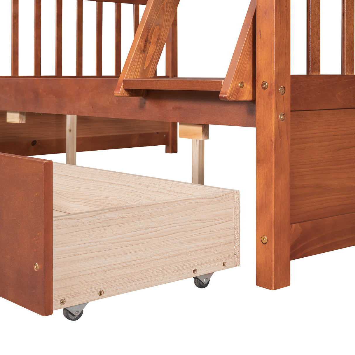 Twin-Over-Full Bunk Bed with Ladders and Two Storage Drawers (Walnut) ( old sku:LT000165AAD） - Home Elegance USA