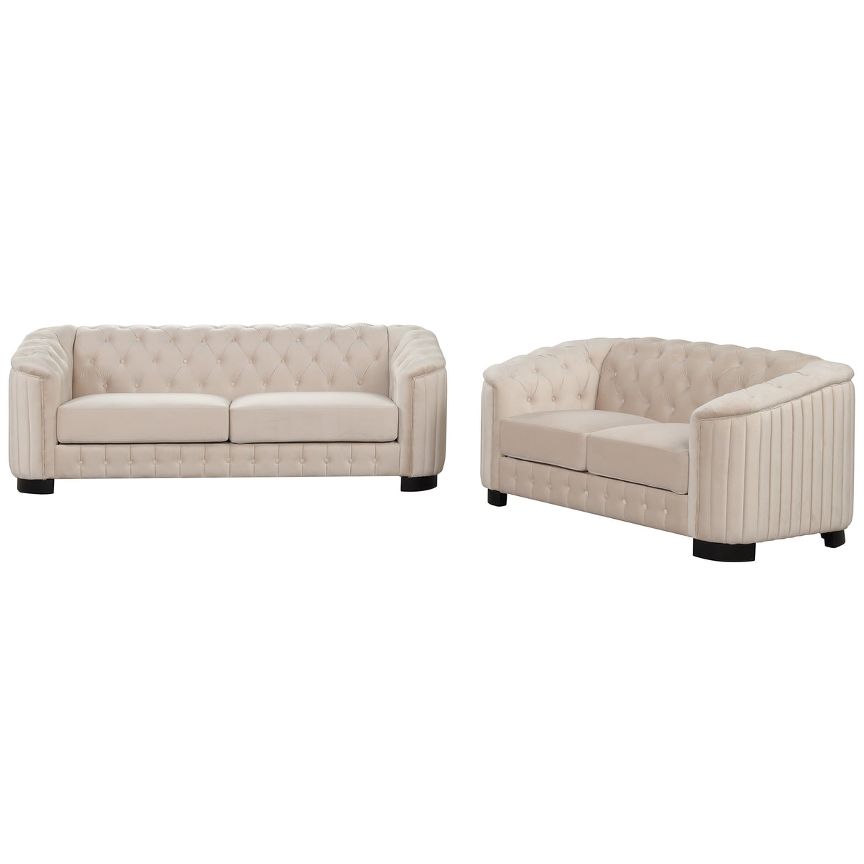 Modern 3-Piece Sofa Sets with Rubber Wood Legs,Velvet Upholstered Couches Sets Including Three Seat Sofa, Loveseat and Single Chair for Living Room Furniture Set,Beige Home Elegance USA