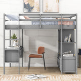 Full Size Loft Bed with Built-in Desk with Two Drawers, and Storage Shelves and Drawers,Gray - Home Elegance USA