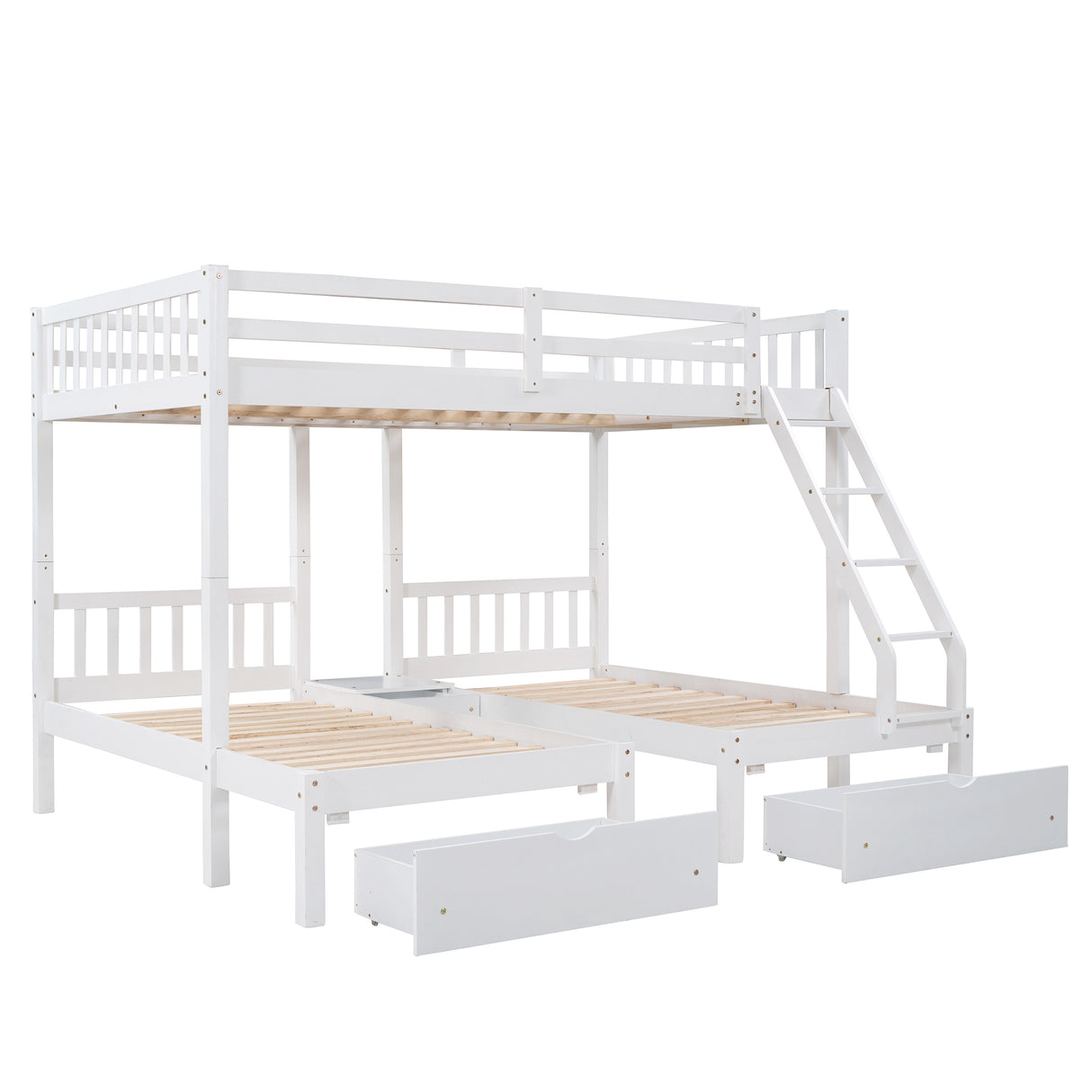 Full Over Twin & Twin Bunk Bed, Wood Triple Bunk Bed with Drawers and Guardrails, White (OLD SKU: LP000143AAK) - Home Elegance USA