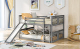 Full Over Full Bunk Bed with Ladder with Slide, Gray (Old SKU :LP000208AAE) - Home Elegance USA