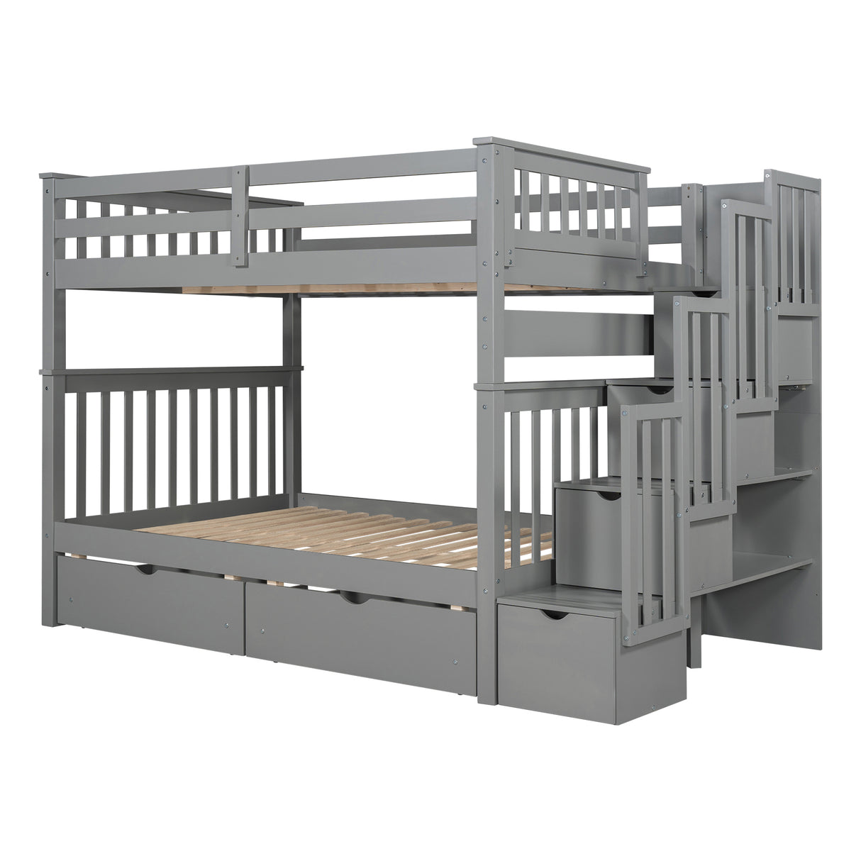 Full Over Full Bunk Bed with Shelves and 6 Storage Drawers, Gray(Old SKU：LP000046AAE) Home Elegance USA