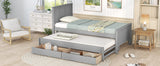 Twin Size Platform Bed with Trundle and Drawers, Gray - Home Elegance USA