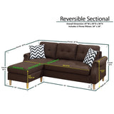 Living Room Corner Sectional Dark Coffee Polyfiber Chaise sofa Reversible Sectional - Home Elegance USA