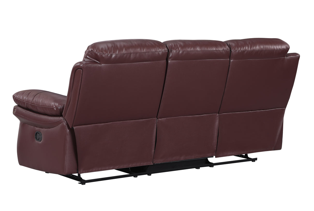 Global United  Leather Air Upholstered Reclining Sofa with Fiber Back Home Elegance USA