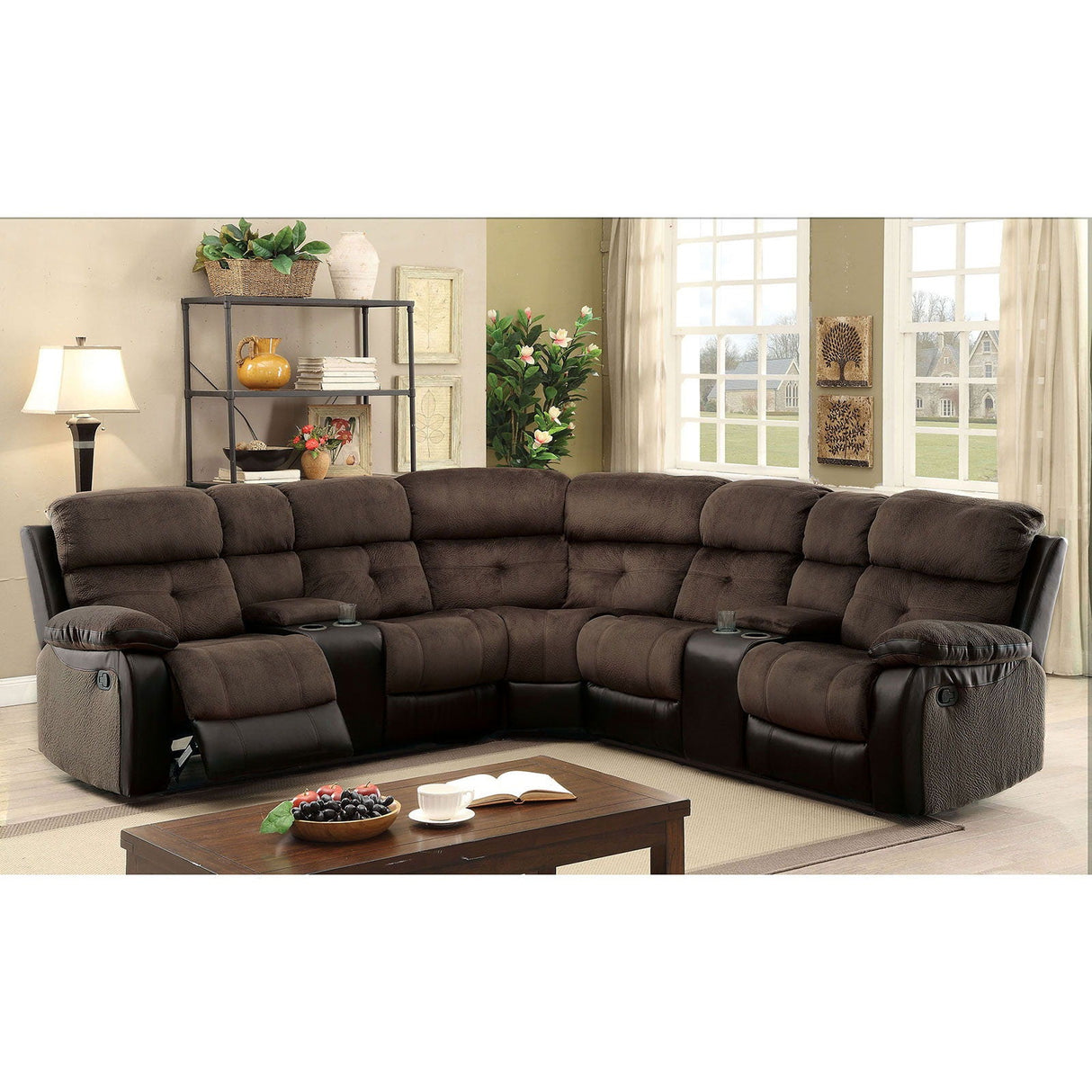 Hadley - Sectional With 2 Consoles - Brown / Black - Home Elegance USA