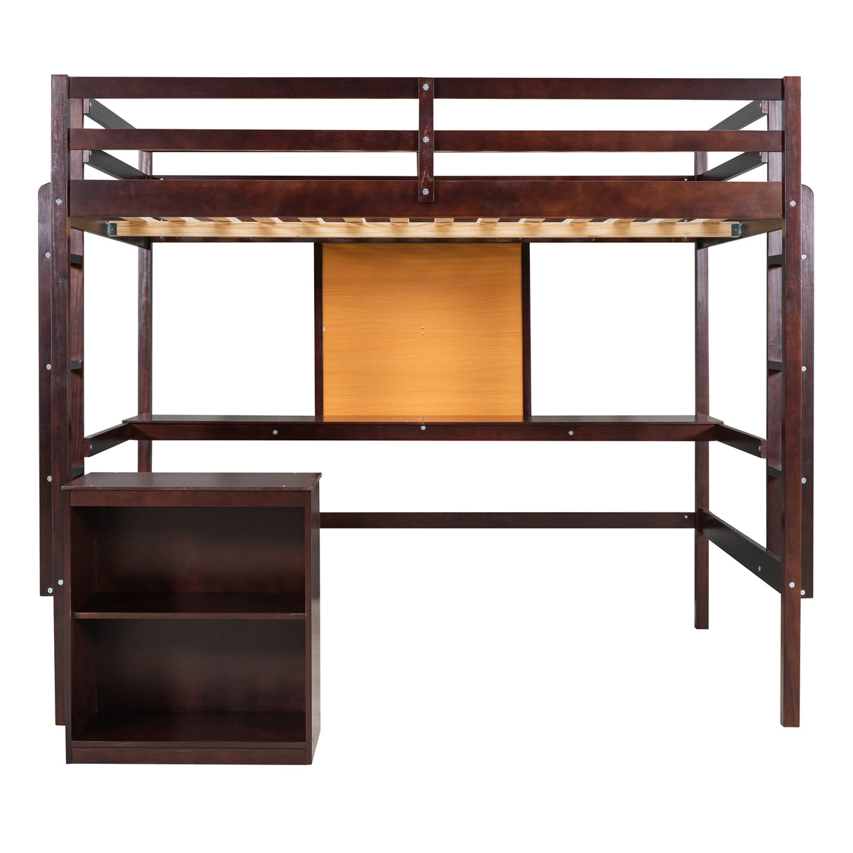 Twin size Loft Bed with Desk and Writing Board, Wooden Loft Bed with Desk & 2 Drawers Cabinet- Espresso - Home Elegance USA