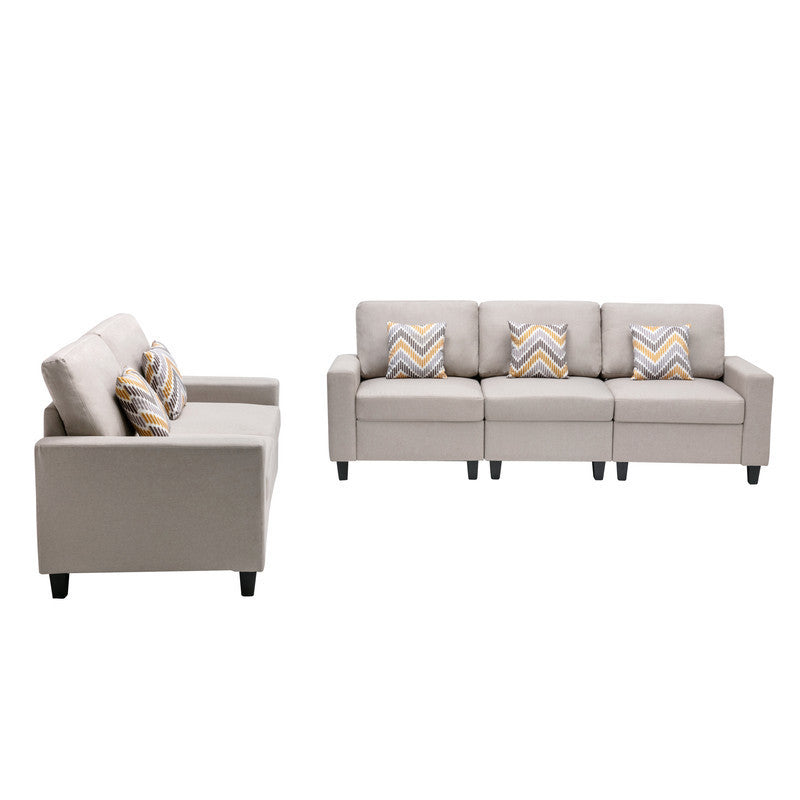 Nolan Beige Linen Fabric Sofa and Loveseat Living Room Set with Pillows and Interchangeable Legs Home Elegance USA