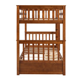 Twin-Over-Twin Bunk Bed with Ladders and Two Storage Drawers (Walnut) - Home Elegance USA