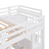 Full Over Twin & Twin Bunk Bed, Wood Triple Bunk Bed with Drawers and Guardrails (White) Home Elegance USA