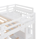 Full Over Twin & Twin Bunk Bed, Wood Triple Bunk Bed with Drawers and Guardrails (White) - Home Elegance USA