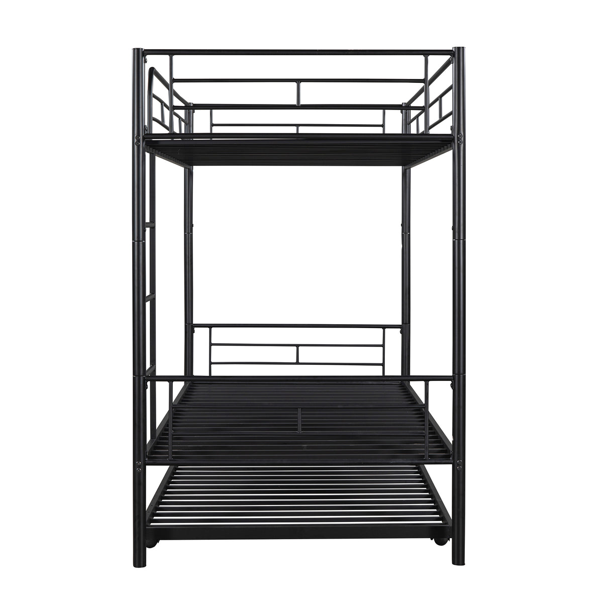 Twin-Over-Twin Metal Bunk Bed With Trundle,Can be Divided into two beds,No Box Spring needed ,Black ( old sku: MF194806AAB ) - Home Elegance USA
