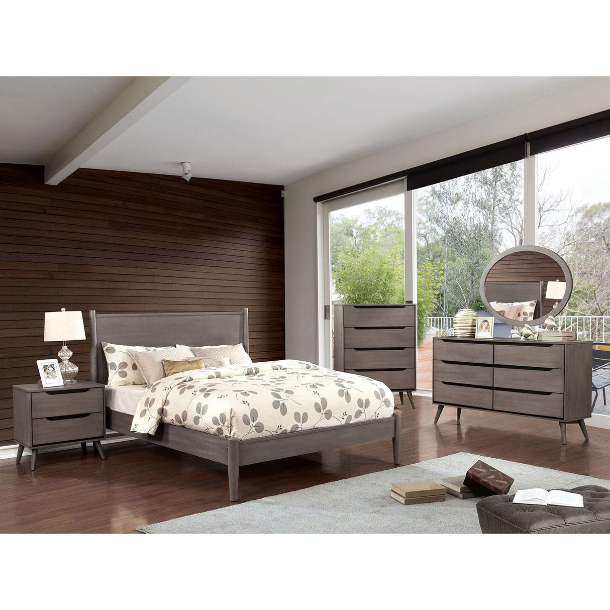 Lennart - 5 Piece Queen Bedroom Set With Oval Mirror & Chest - Gray - Home Elegance USA