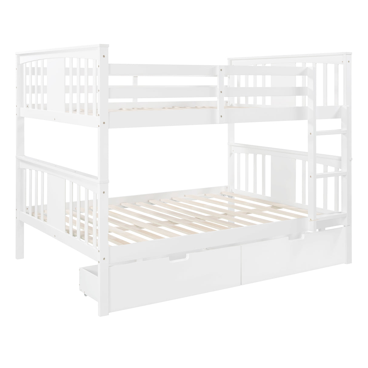 Full over Full Bunk Bed with Drawers and Ladder for Bedroom, Guest Room Furniture-White(OLD SKU :LP000205AAK) - Home Elegance USA
