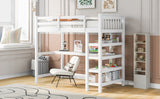 Twin Size Loft Bed with Storage Shelves and Under-bed Desk, White - Home Elegance USA