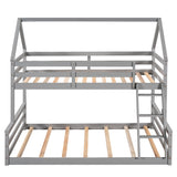 Twin over Full House Bunk Bed with Built-in Ladder,Gray - Home Elegance USA