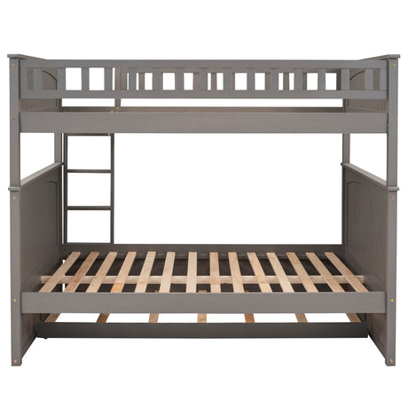 Full Over Full Bunk Bed with Twin Size Trundle, Pine Wood Bunk Bed with Guardrails, Brushed Gray(Old SKU：LP000044AAN)