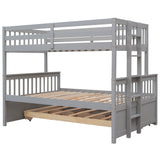 Twin-Over-Full Bunk Bed with Twin size Trundle , Separable Bunk Bed with Drawers for Bedroom - Gray - Home Elegance USA