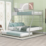 Twin over Full Bed with Sturdy Steel Frame, Bunk Bed with Twin Size Trundle, Two-Side Ladders, Silver(OLD SKU:MF194424AAN) - Home Elegance USA