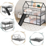 Twin Over Twin Metal Bunk Bed With Slide,Kids House Bed Black - Home Elegance USA