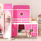 Full Size Bunk Bed with Slide Pink Tent and Tower - Pink - Home Elegance USA