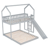 Twin over Full House Bunk Bed with Slide and Built-in Ladder,Full-Length Guardrail,Gray - Home Elegance USA