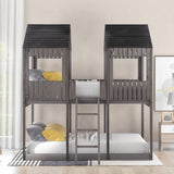 Full Over Full WoodBunk Bed with Roof, Window, Guardrail, Ladder  ( Antique Gray )( old sku: LP000031AAE ) - Home Elegance USA