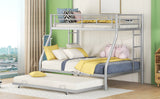 Twin over Full Bed with Sturdy Steel Frame, Bunk Bed with Twin Size Trundle, Two-Side Ladders, Silver