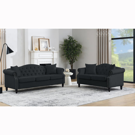 [Video] 79" Chesterfield Sofa Black Velvet for Living Room, 3 Seater Sofa Tufted Couch with Rolled Arms and Nailhead for Living Room, Bedroom, Office, Apartment, 3S+2S - Home Elegance USA