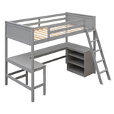 Twin size Loft Bed with Shelves and Desk, Wooden Loft Bed with Desk - Gray(OLD SKU:LT000537AAE) - Home Elegance USA