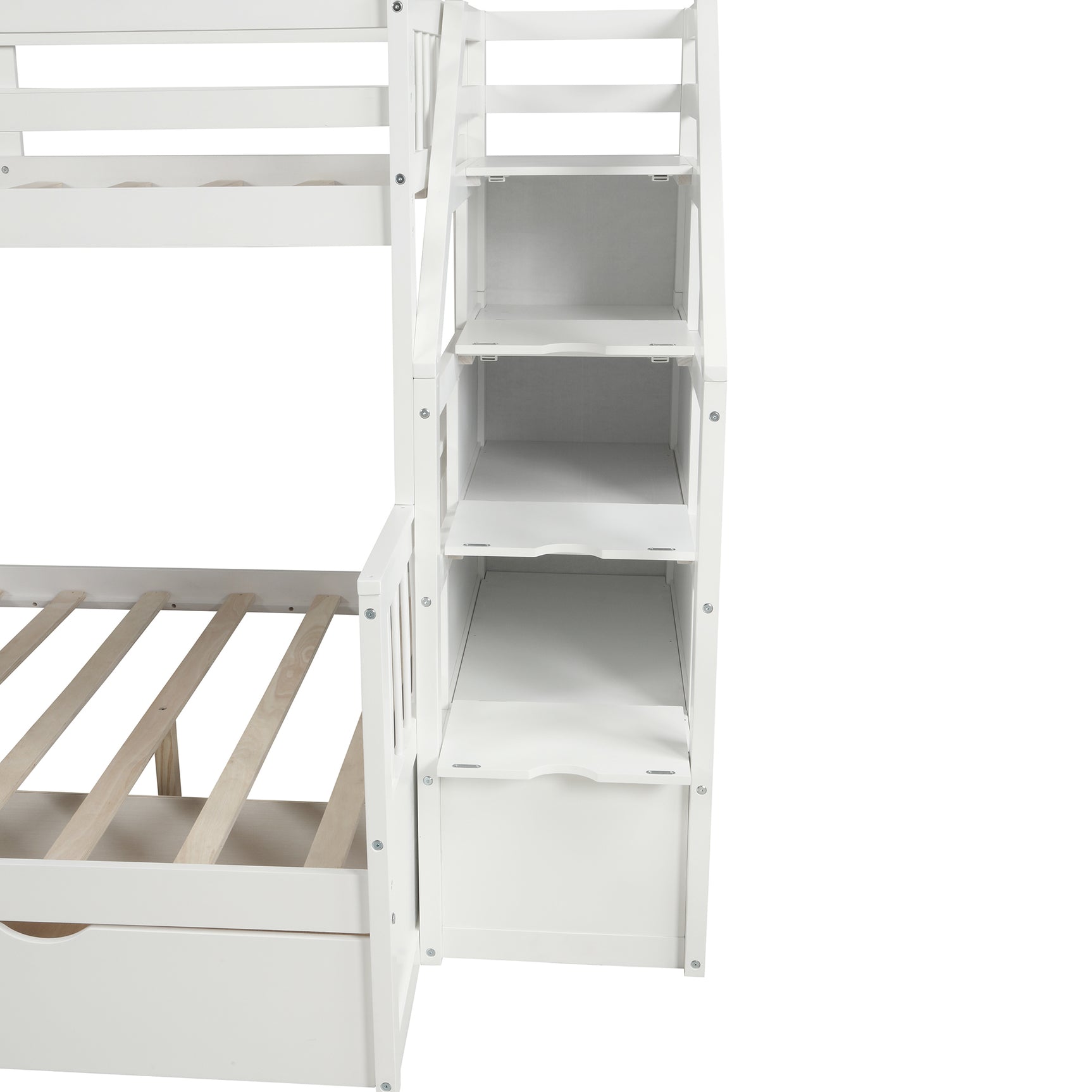 Twin over Full Bunk Bed with Drawers,Storage and Slide, Multifunction, White - Home Elegance USA