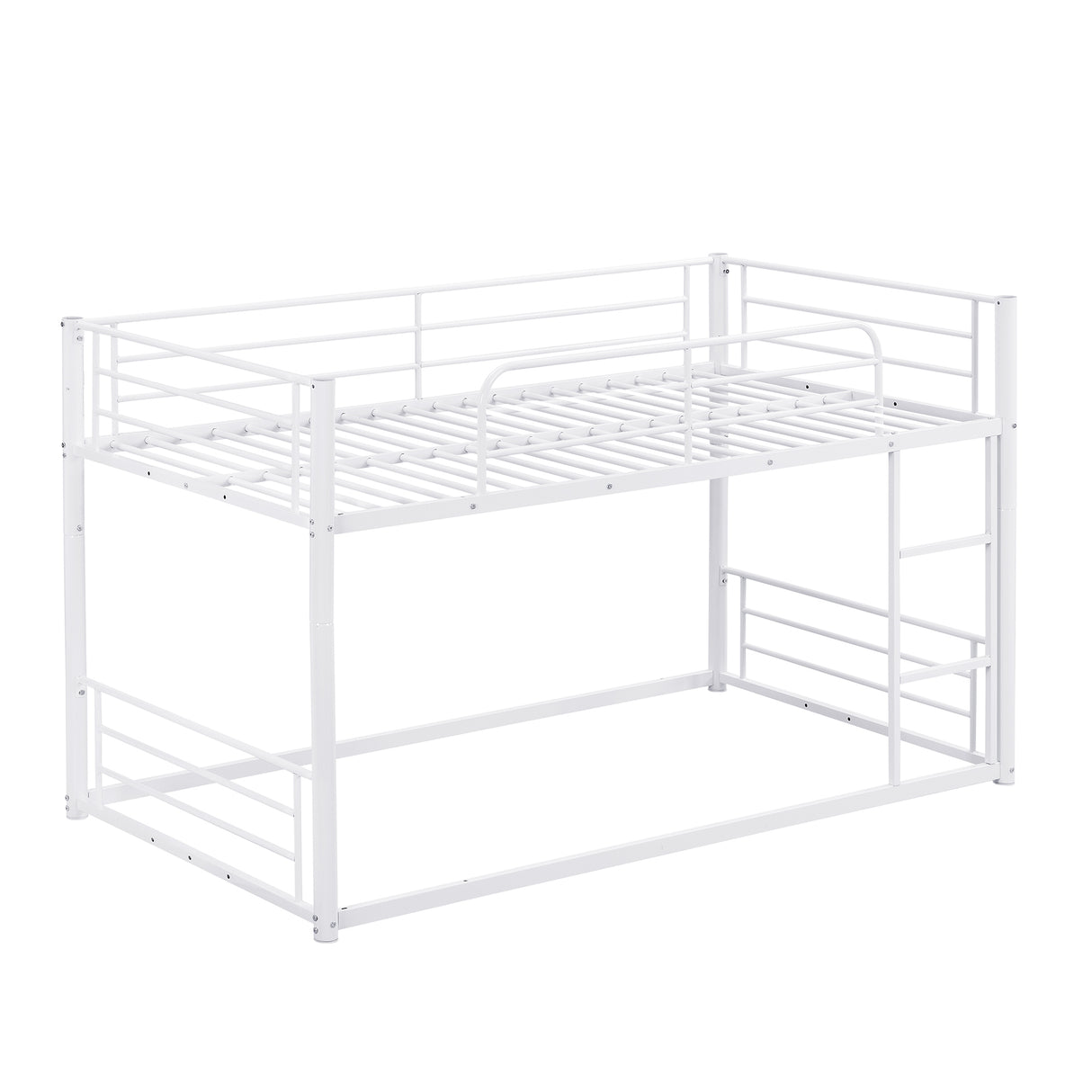 Twin Size Metal Bunk Bed with Ladders and Slide, Divided into Platform and Loft Bed, White - Home Elegance USA