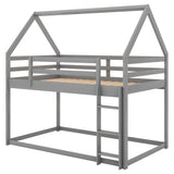 Twin over Twin Low Bunk Bed, House Bed with Ladder , Gray(OLD SKU:WF197808AAE) - Home Elegance USA