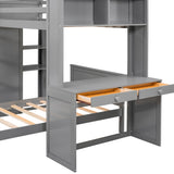 Twin size Loft Bed with a Stand-alone bed, Shelves,Desk,and Wardrobe-Gray - Home Elegance USA