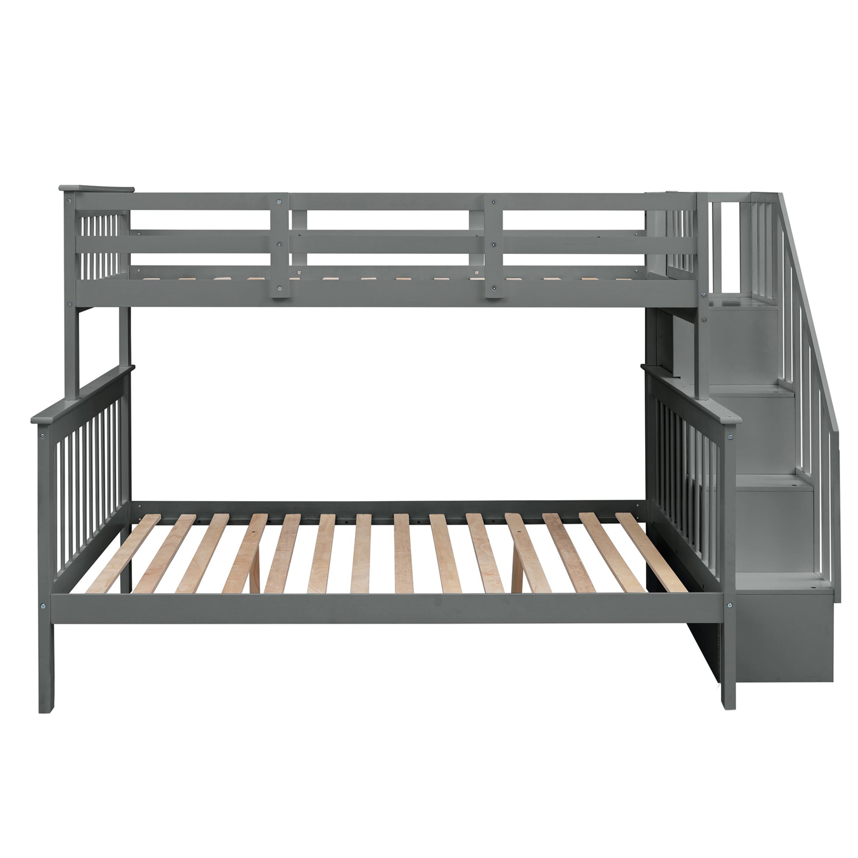 Stairway Twin-Over-Full Bunk Bed with Storage and Guard Rail for Bedroom, Gray color(OLD SKU :LP000019AAE) - Home Elegance USA