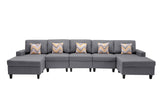 Nolan Gray Linen Fabric 5Pc Double Chaise Sectional Sofa with Pillows and Interchangeable Legs - Home Elegance USA