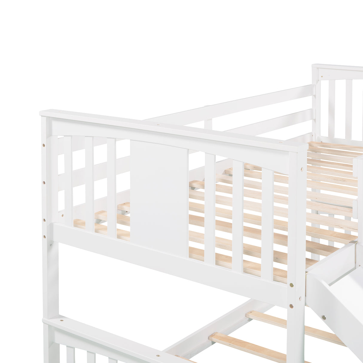 Twin Over Twin Bunk Bed with Slide and Ladder, White (Old SKU：LP000108AAK) - Home Elegance USA